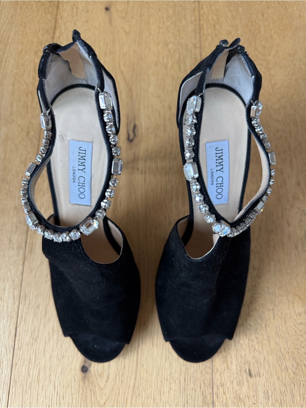 Jimmy Choo Black Suede Crystal-Strap Open-Toe Heels - Picture 6 of 6